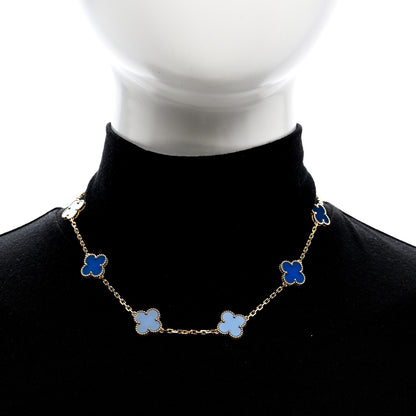 Van Cleef & Arpels 18K Yellow Gold Blue Agate 10 Motifs Vintage Alhambra Necklace 2 of 5