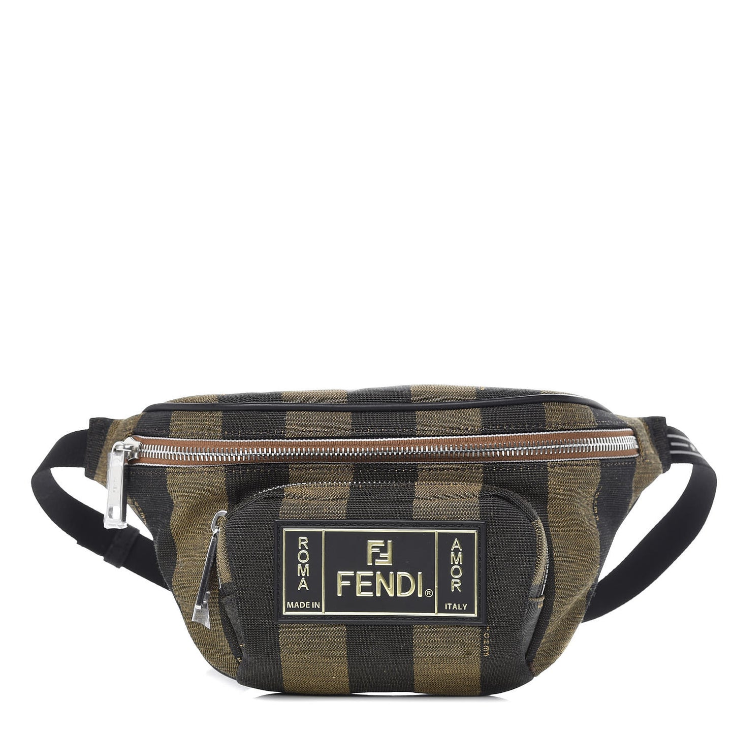 Jacquard Vitello Century Pequin Logo Plate Pocket Belt Bag Tobacco Moro Black
