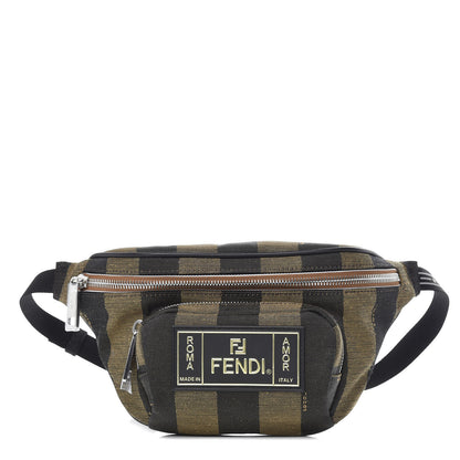 Fendi Jacquard Vitello Century Pequin Logo Plate Pocket Belt Bag Tobacco Moro Black 1 of 10
