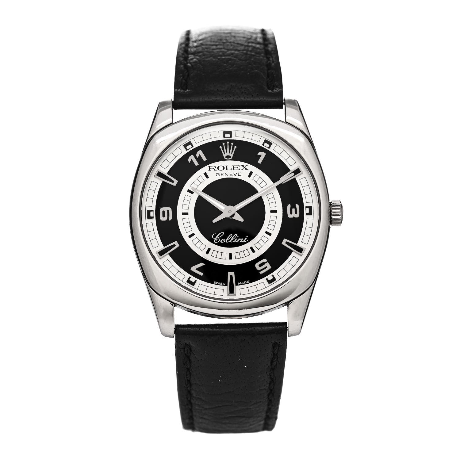 Rolex 18K White Gold Alligator 38mm Cellini Watch Black 4243 1 of 4