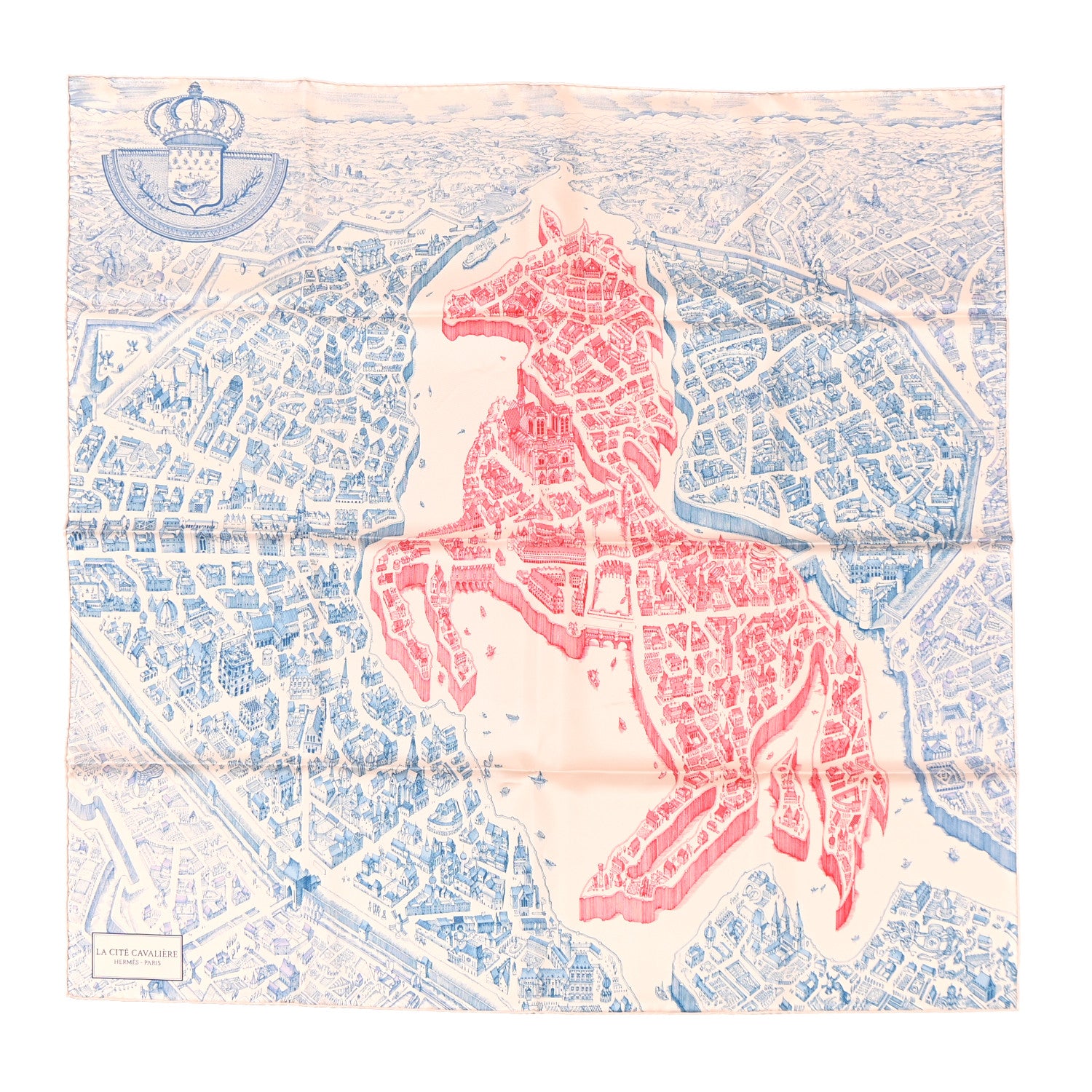 Hermes Silk La Cite Cavaliere Scarf 90 Rose The Blue Jean 1 of 9