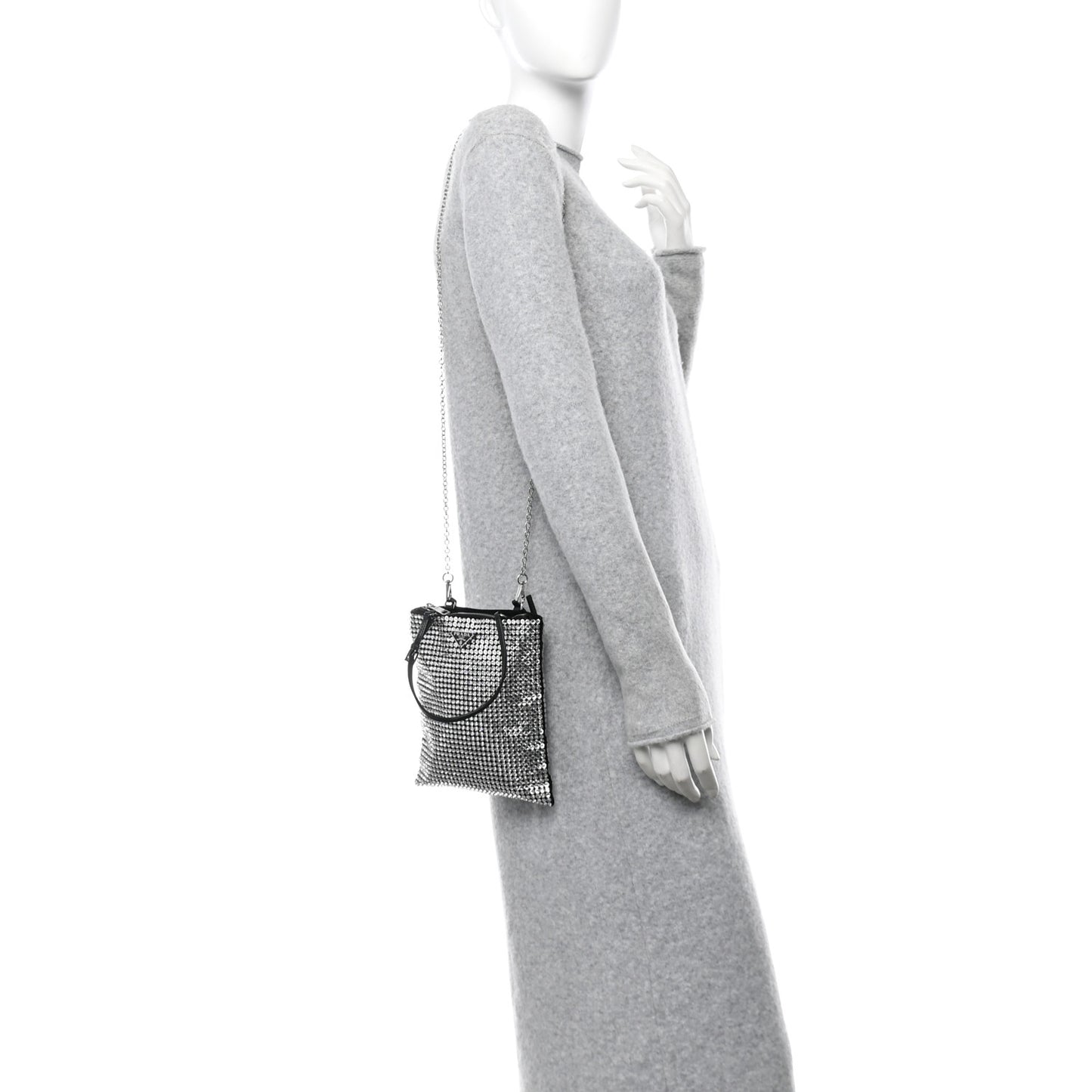 Satin Crystal Metal Triangle Logo Chain Crossbody Handbag Cristal