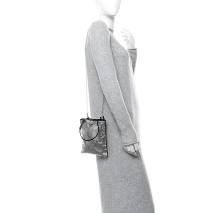 Prada Satin Crystal Metal Triangle Logo Chain Crossbody Handbag Cristal 2 of 10