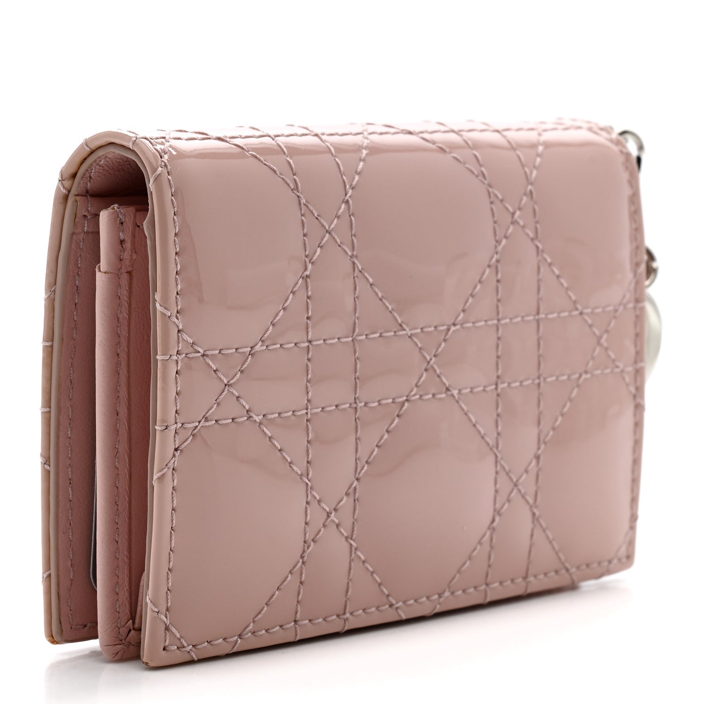 Patent Cannage Lady Dior Bloom Card Holder Rose Clair