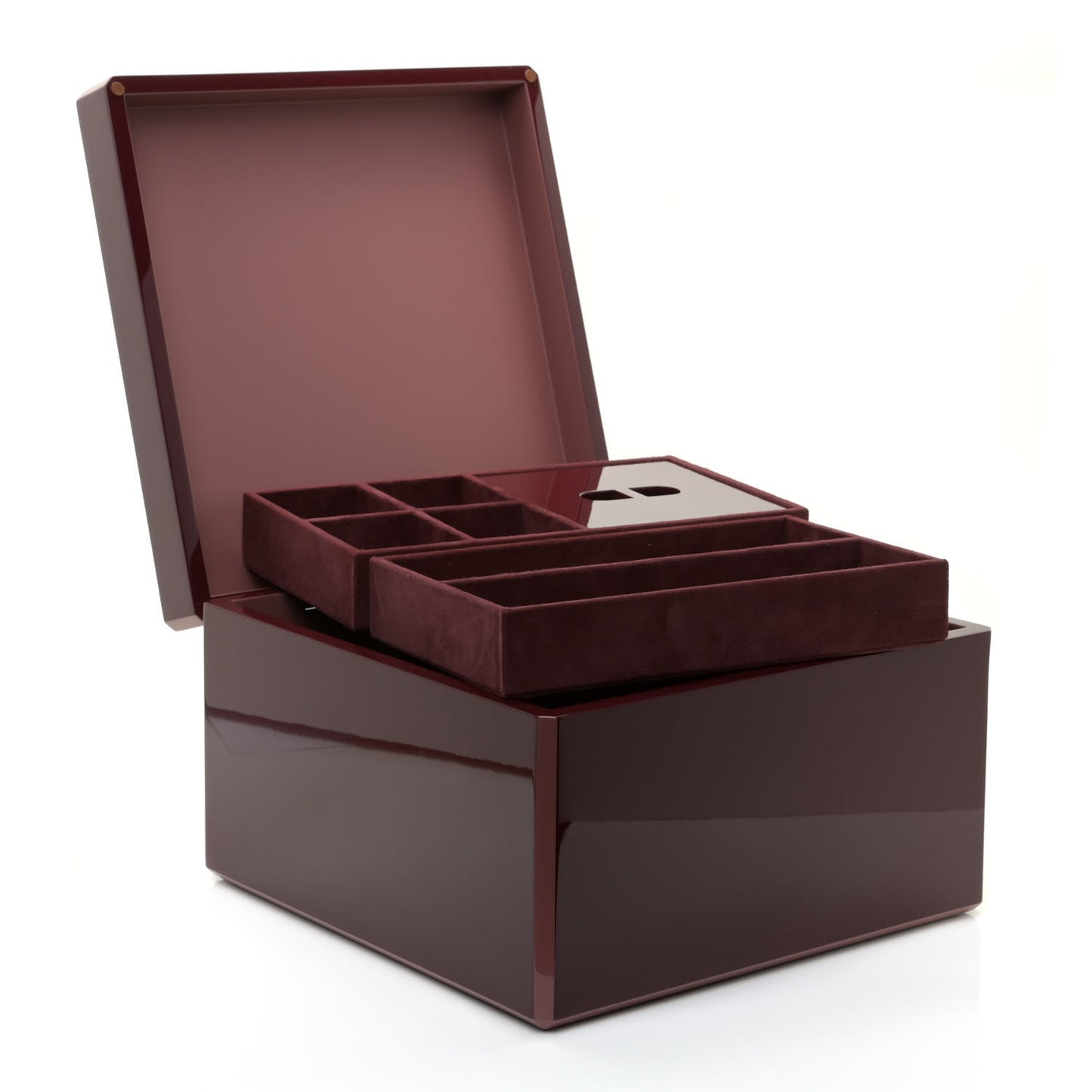 Lacquered Wood Smooth Taurillon Facettes Jewelry Box