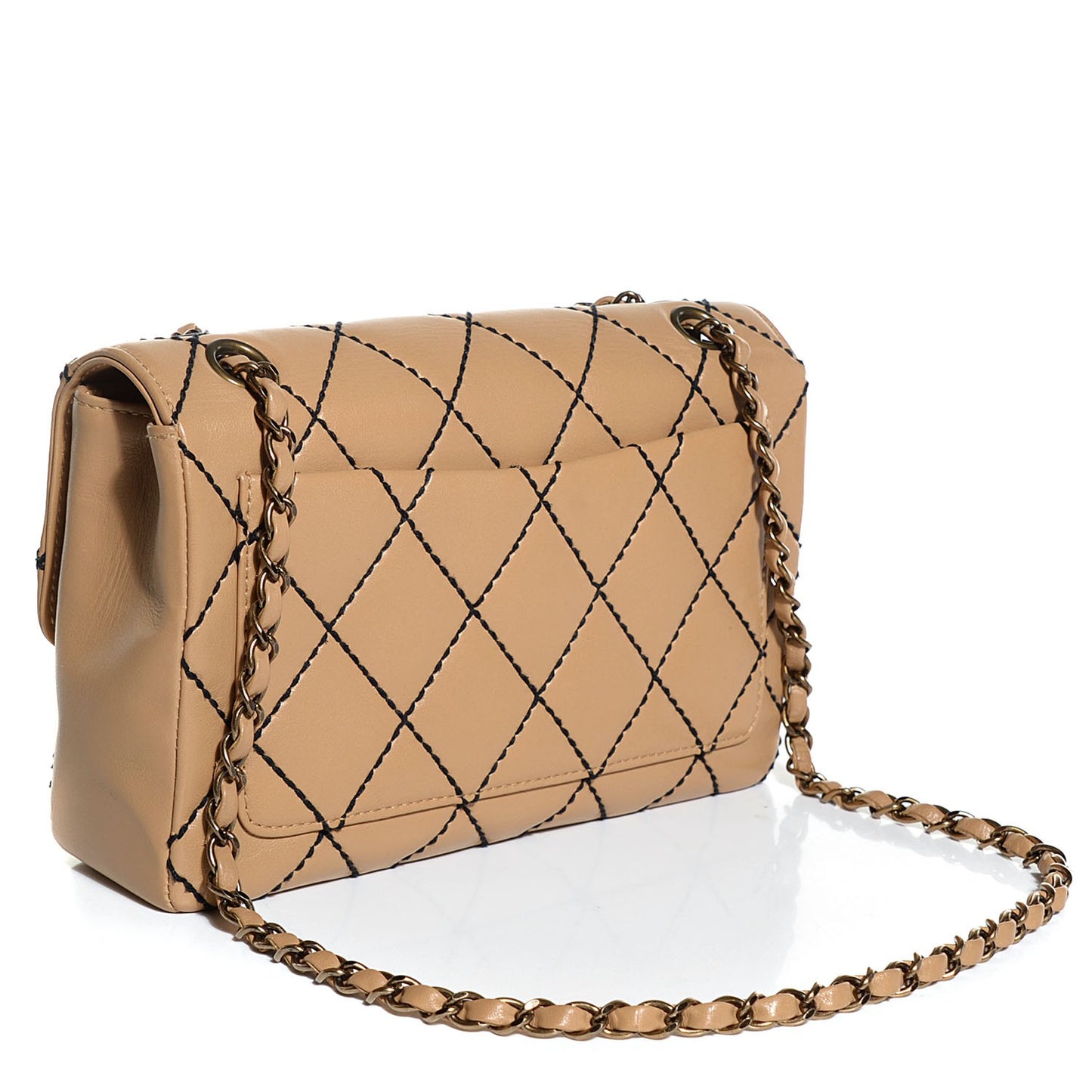 Calfskin Quilted Medium Wild Stitch Flap Beige