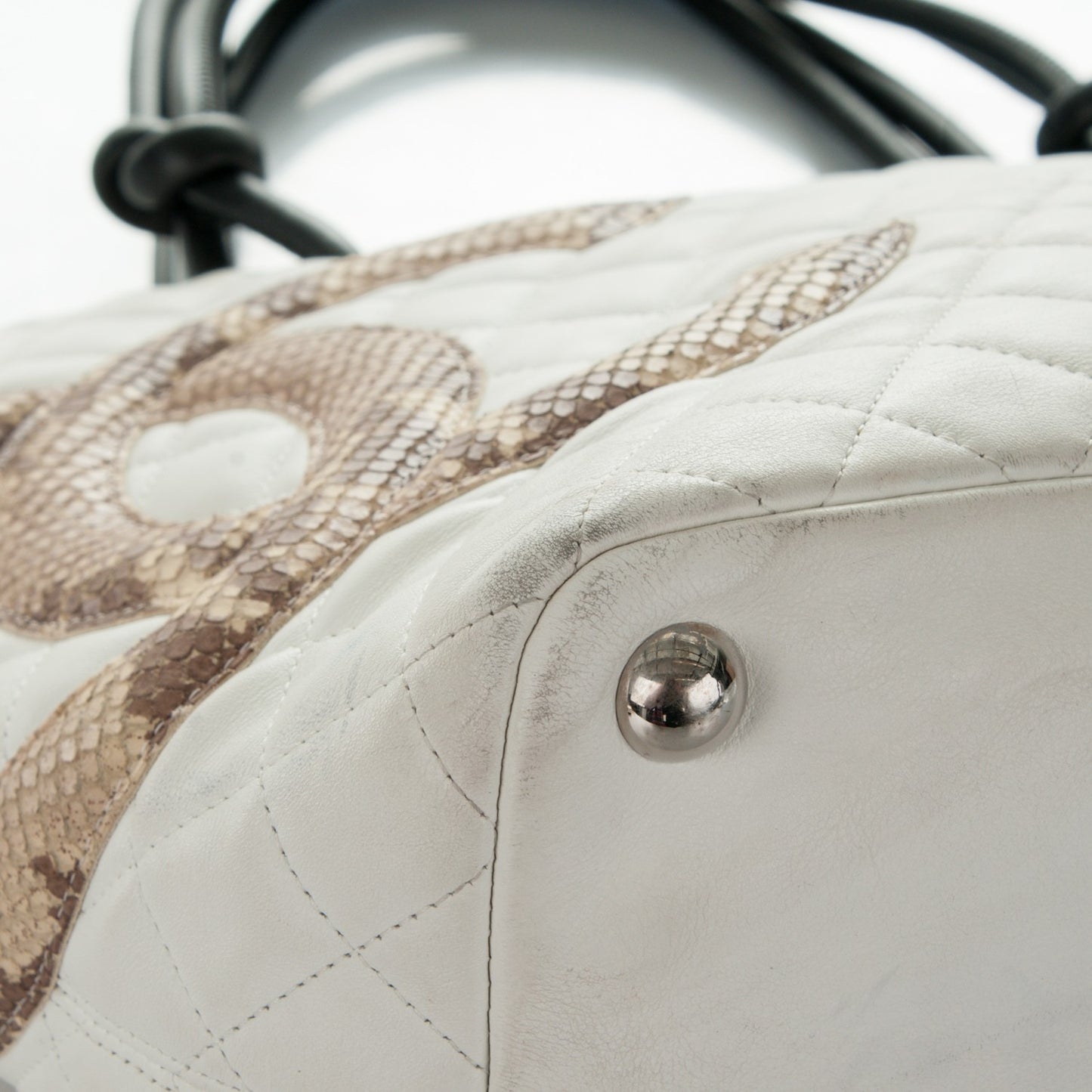 Calfskin Quilted Python Large Cambon Tote White