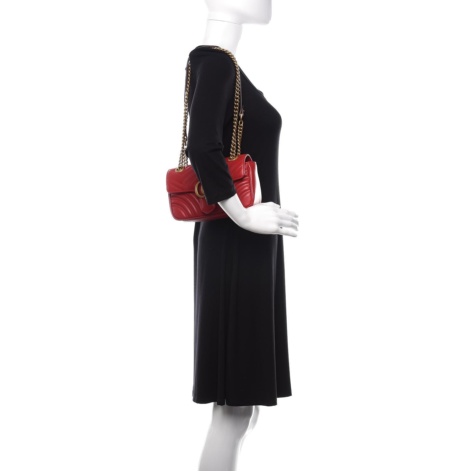 Gucci Calfskin Matelasse Mini GG Marmont Shoulder Bag Hibiscus Red 3 of 13