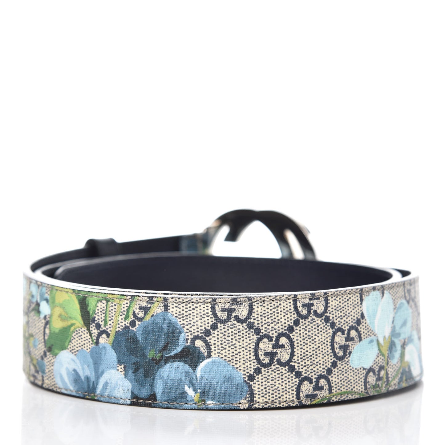 GG Supreme Monogram Blooms Interlocking G Belt 95 38 Beige Blue Navy