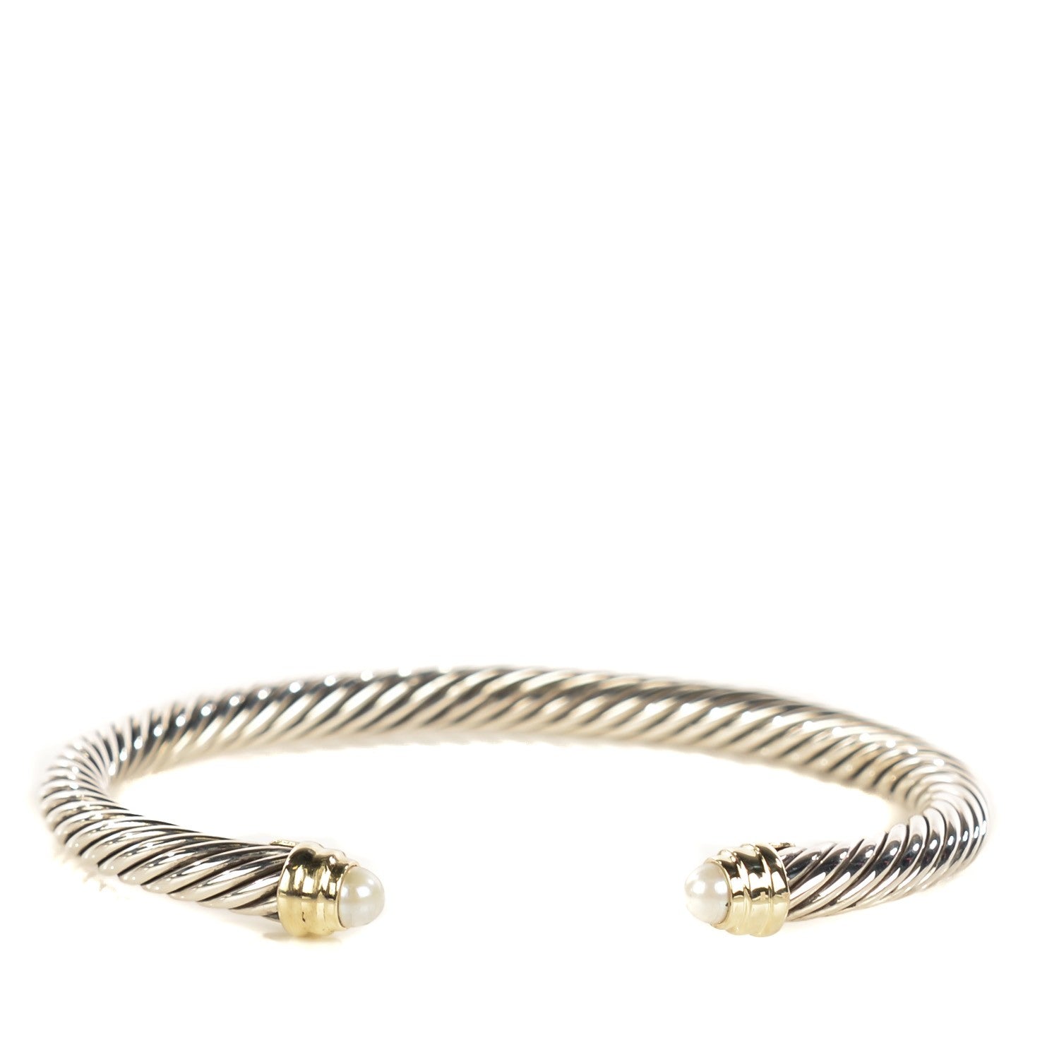 David Yurman Sterling Silver 14K Yellow Gold Pearl 5mm Cable Classics Bracelet 1 of 6