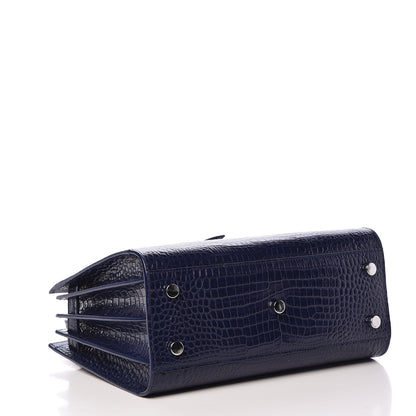 Saint Laurent Calfskin Crocodile Embossed Baby Sac De Jour Navy 4 of 10