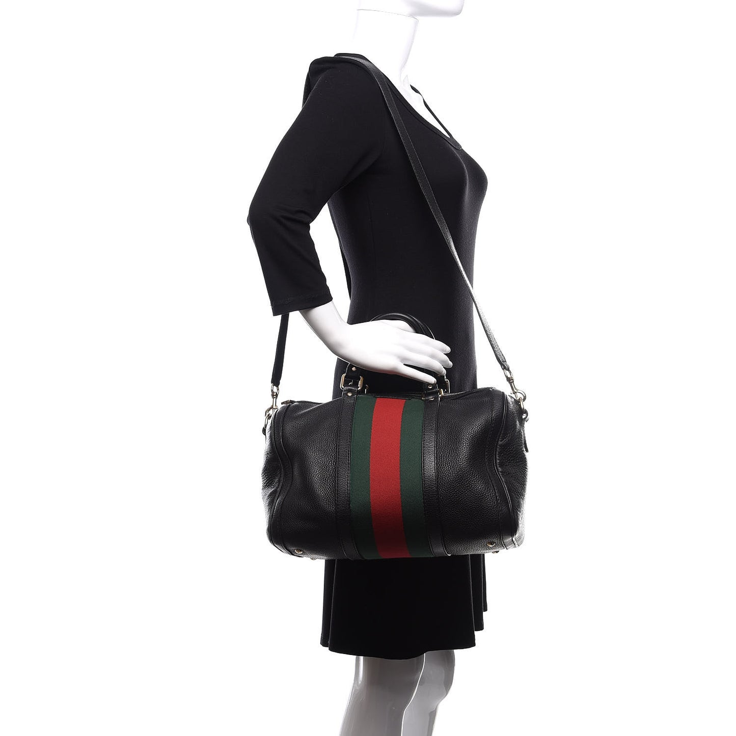 Calfskin Vintage Web Medium Boston Black