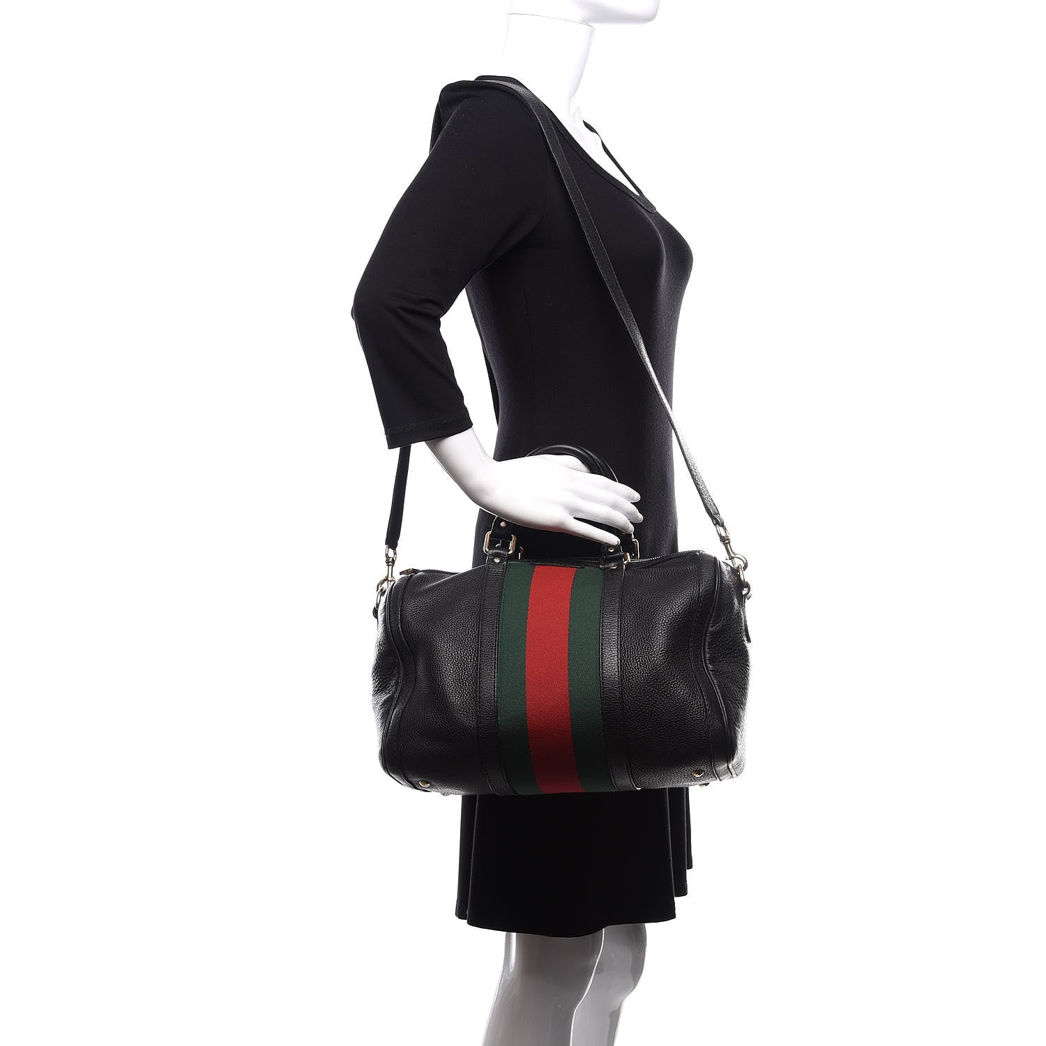 Gucci Calfskin Vintage Web Medium Boston Black 2 of 15