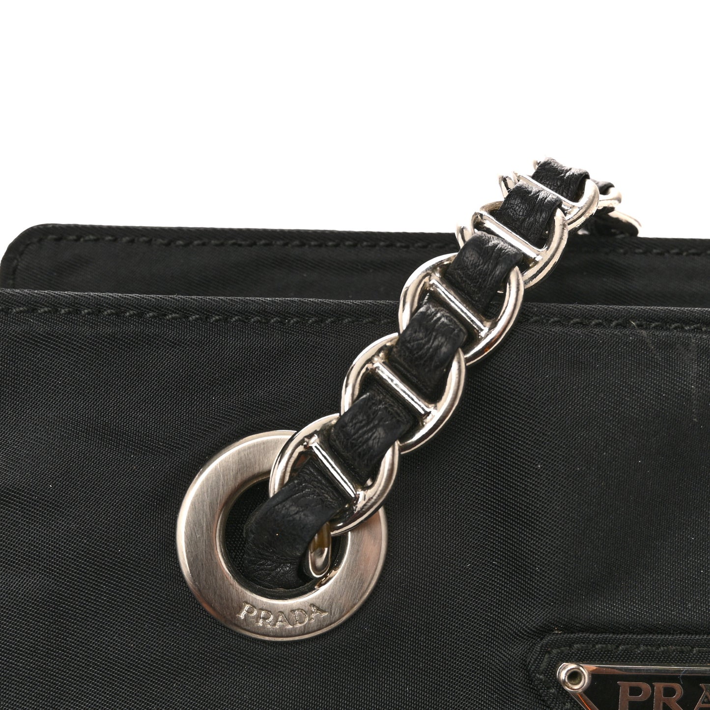 Tessuto Nylon Acciaio Chain Shoulder Bag Black