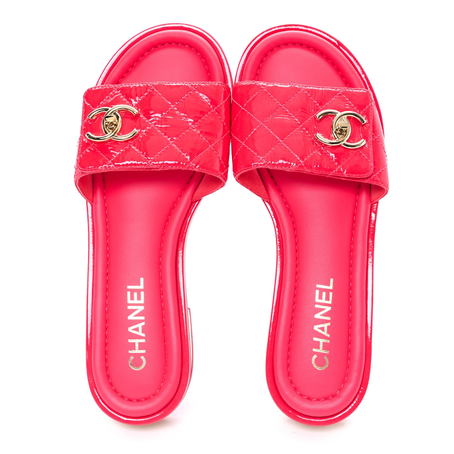 Patent Goatskin Quilted CC Sandals 38 Dark Pink