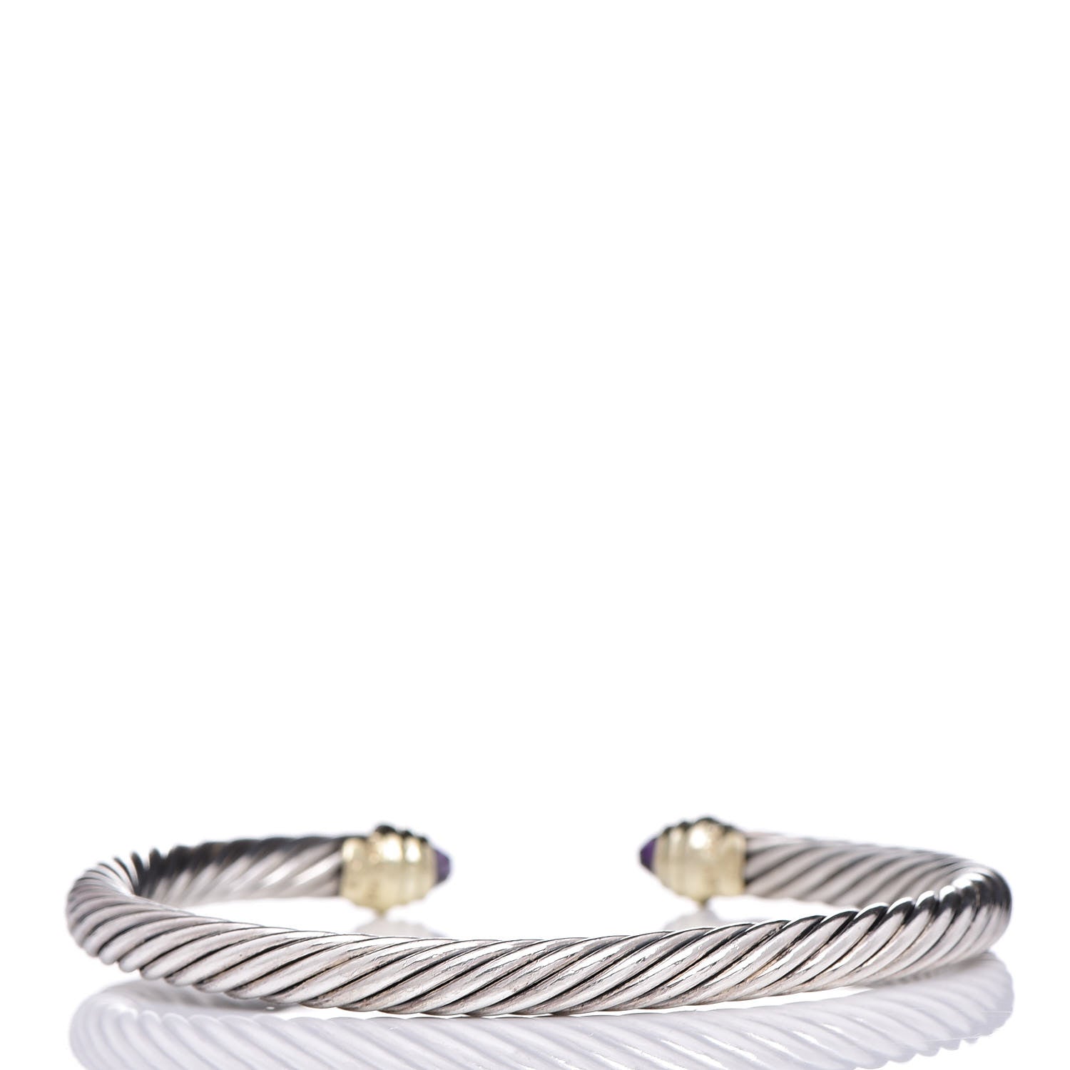 David Yurman Sterling Silver 14K Yellow Gold Amethyst 5mm Cable Classics Petite Color Bracelet 3 of 5