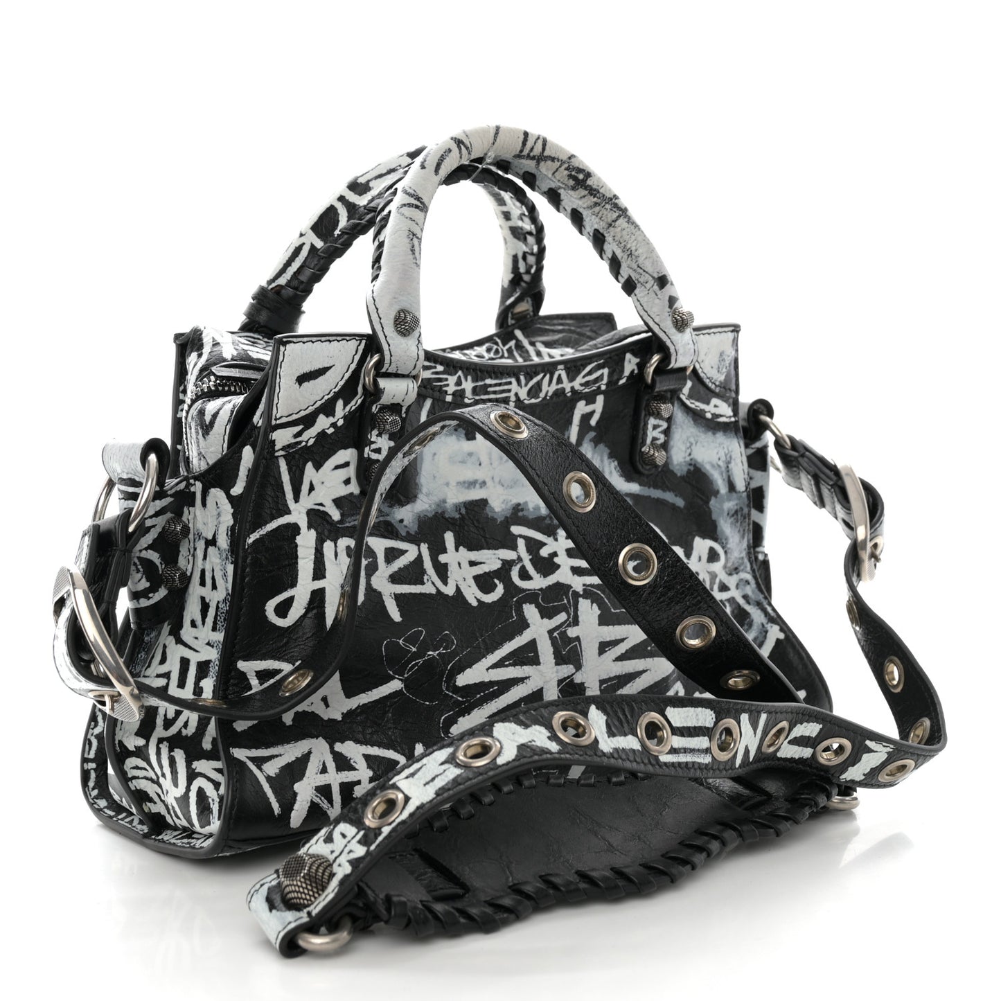 Agneau Arena Graffiti Neo Cagole Handbag XS Black White