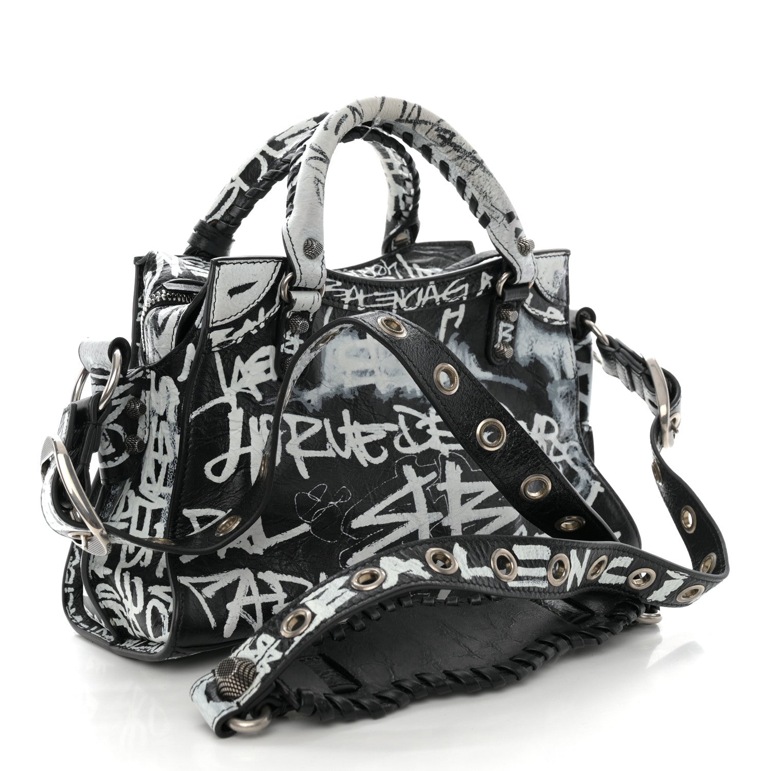 Balenciaga Agneau Arena Graffiti Neo Cagole Handbag XS Black White 3 of 9