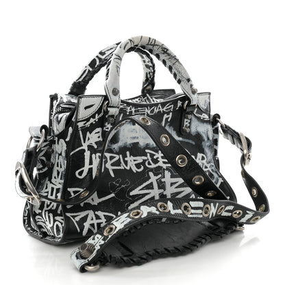 Balenciaga Agneau Arena Graffiti Neo Cagole Handbag XS Black White 3 of 9