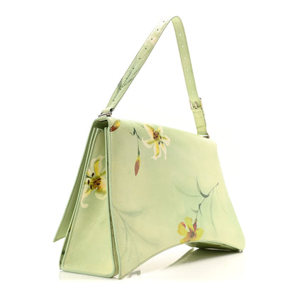 Balenciaga Shiny Paper Calfskin Floral Printed Large Crush Sling Bag Green 3 of 9