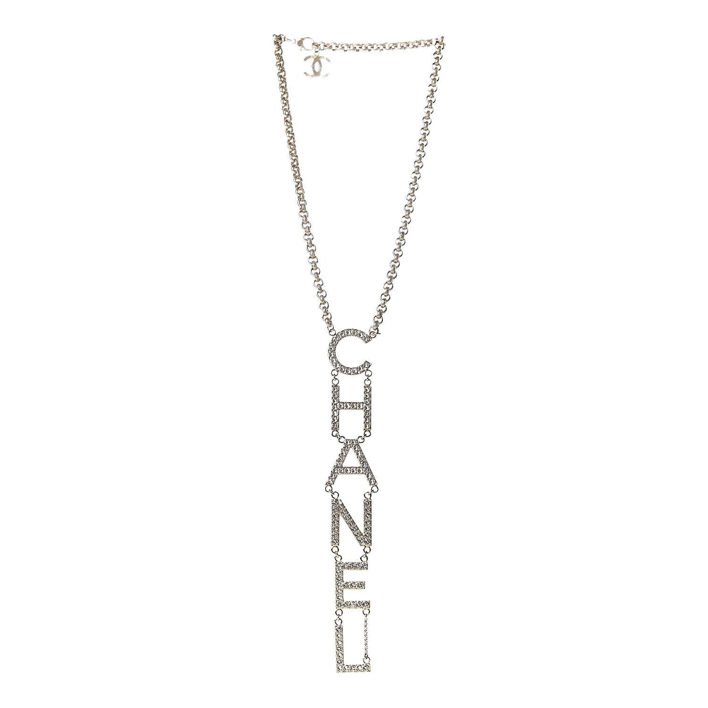 Metal Crystal Cha-Nel Logo Necklace Gold