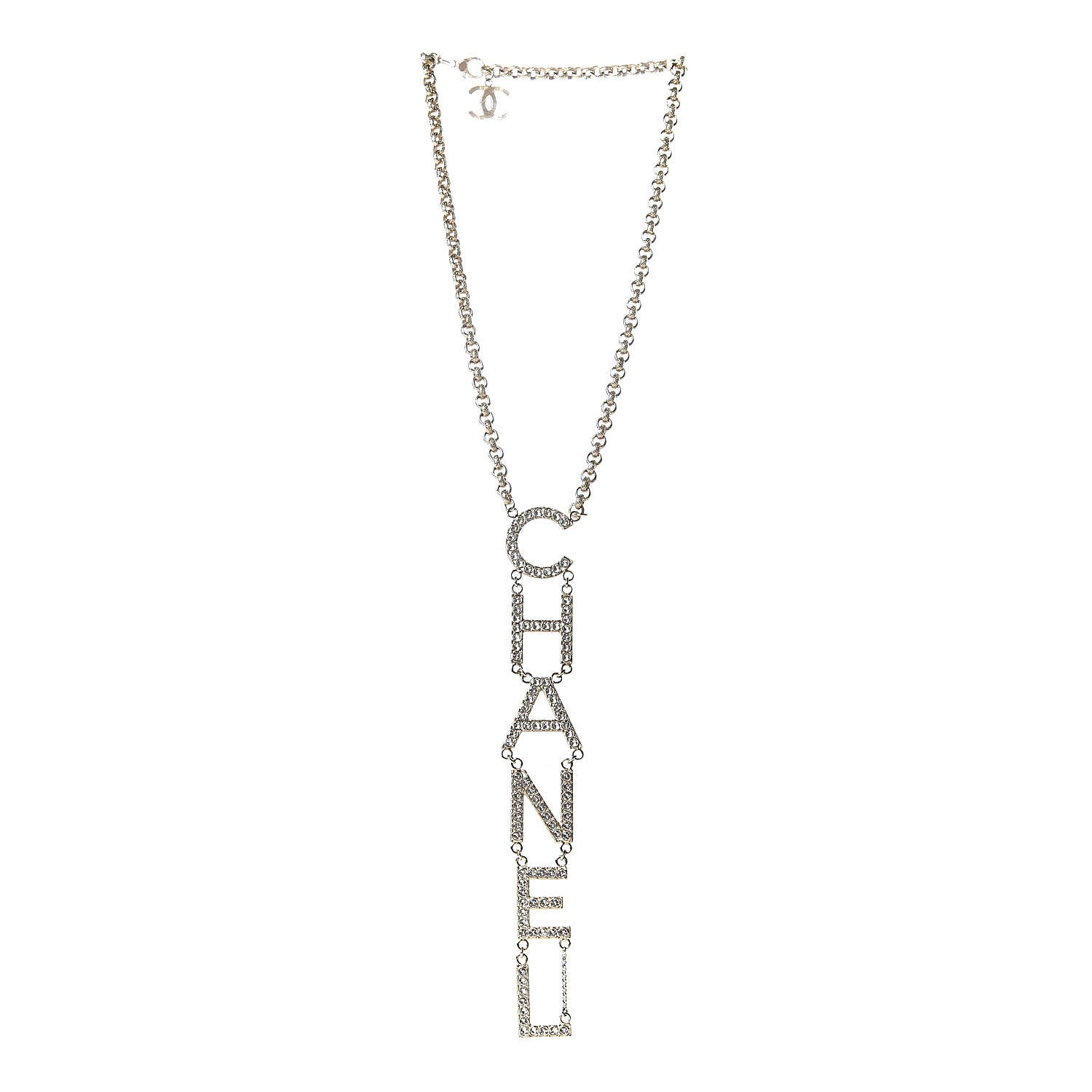 Chanel Metal Crystal Cha-Nel Logo Necklace Gold 3 of 6