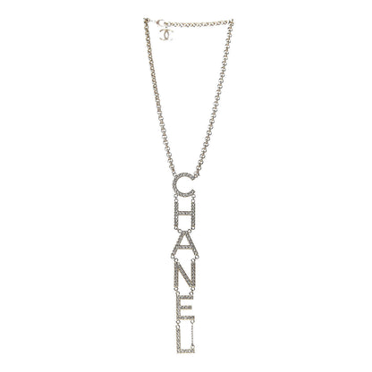 Chanel Metal Crystal Cha-Nel Logo Necklace Gold 3 of 6