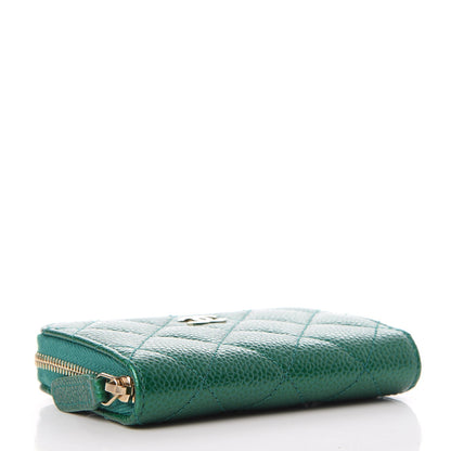 Chanel Metallic Caviar Quilted Zip Coin Purse Green 4 of 8