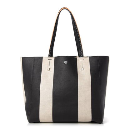 MCM Canvas Stripe Ilse East West Shopper Tote Black White 1 of 9