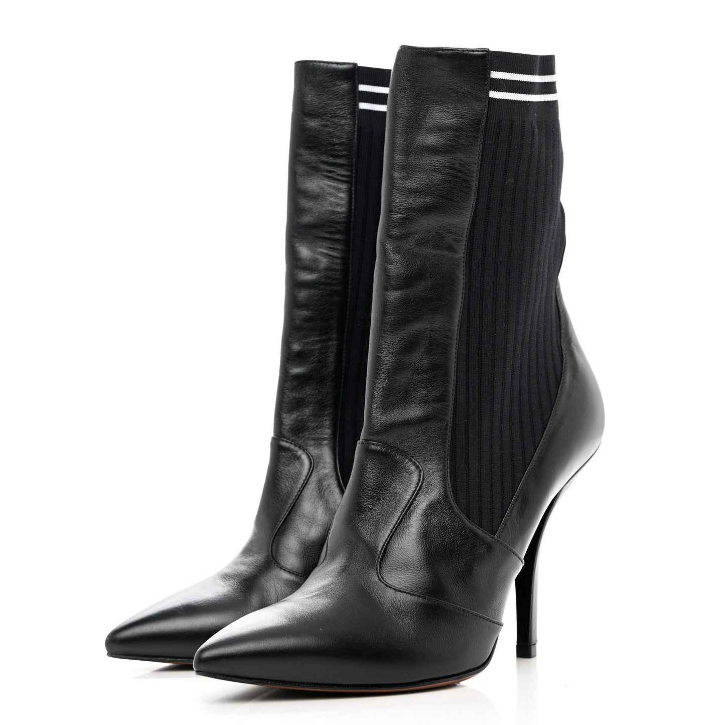 Vitello Lucido Stretch Fabric Striped Rockoko 105mm Sock Boots 39 Black