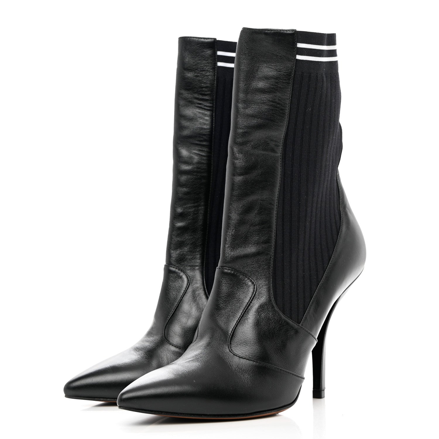 Fendi Vitello Lucido Stretch Fabric Striped Rockoko 105mm Sock Boots 39 Black 3 of 8
