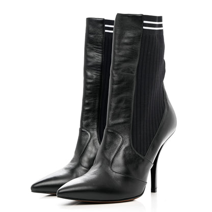 Fendi Vitello Lucido Stretch Fabric Striped Rockoko 105mm Sock Boots 39 Black 3 of 8