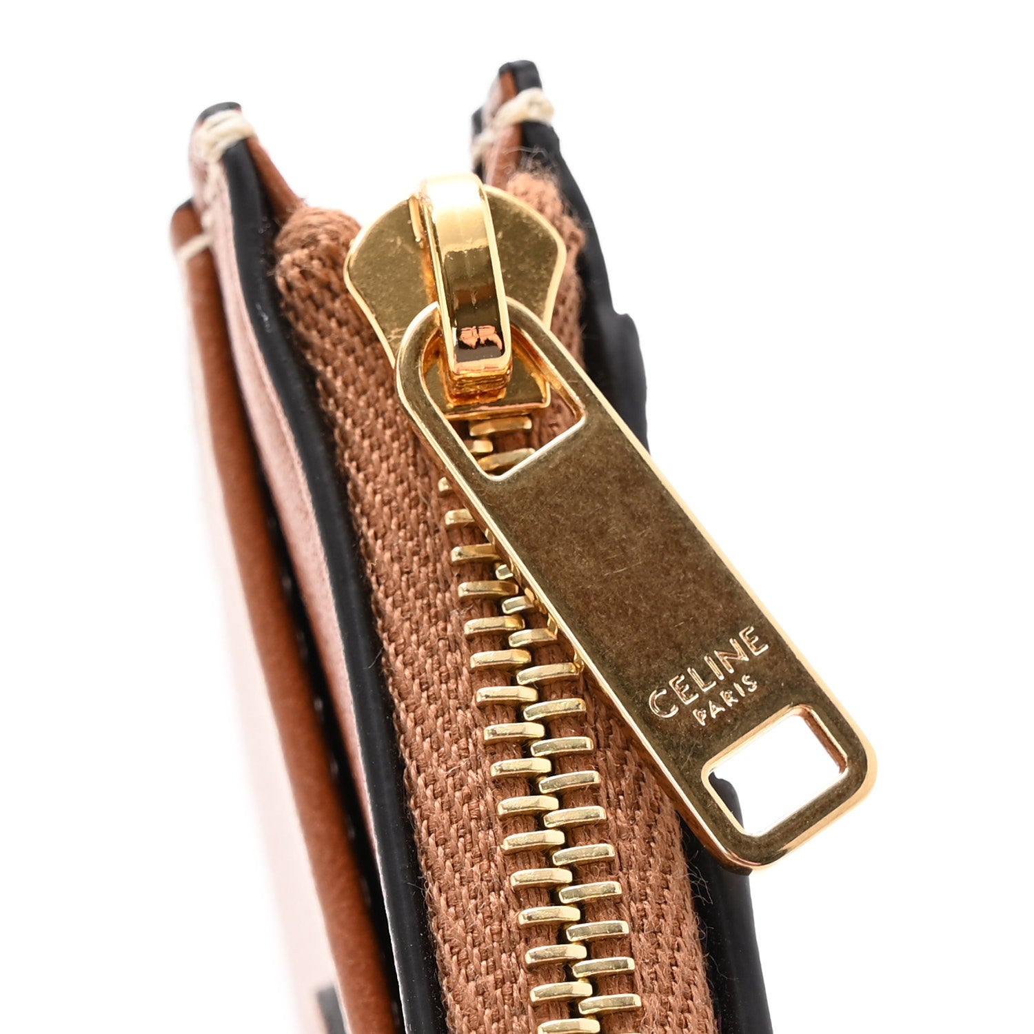 Celine Triomphe Calfskin Zipped Card Holder Tan 10 of 10