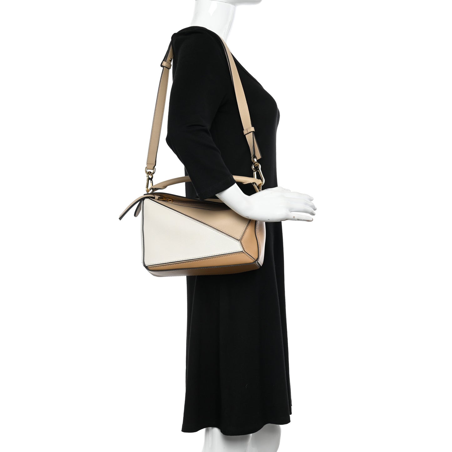 Calfskin Small Puzzle Bag Dusty Beige Soft White