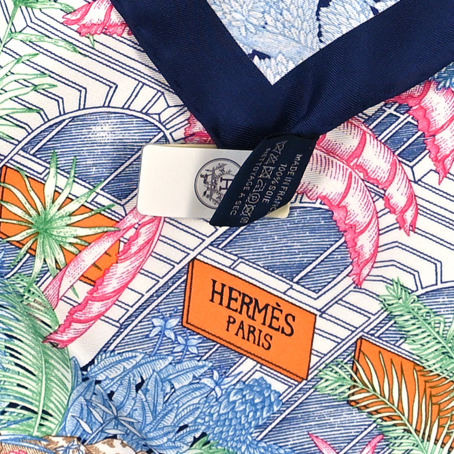 Silk Faubourg Tropical Scarf 90 Bleu Jean Vert Jaune Sofre