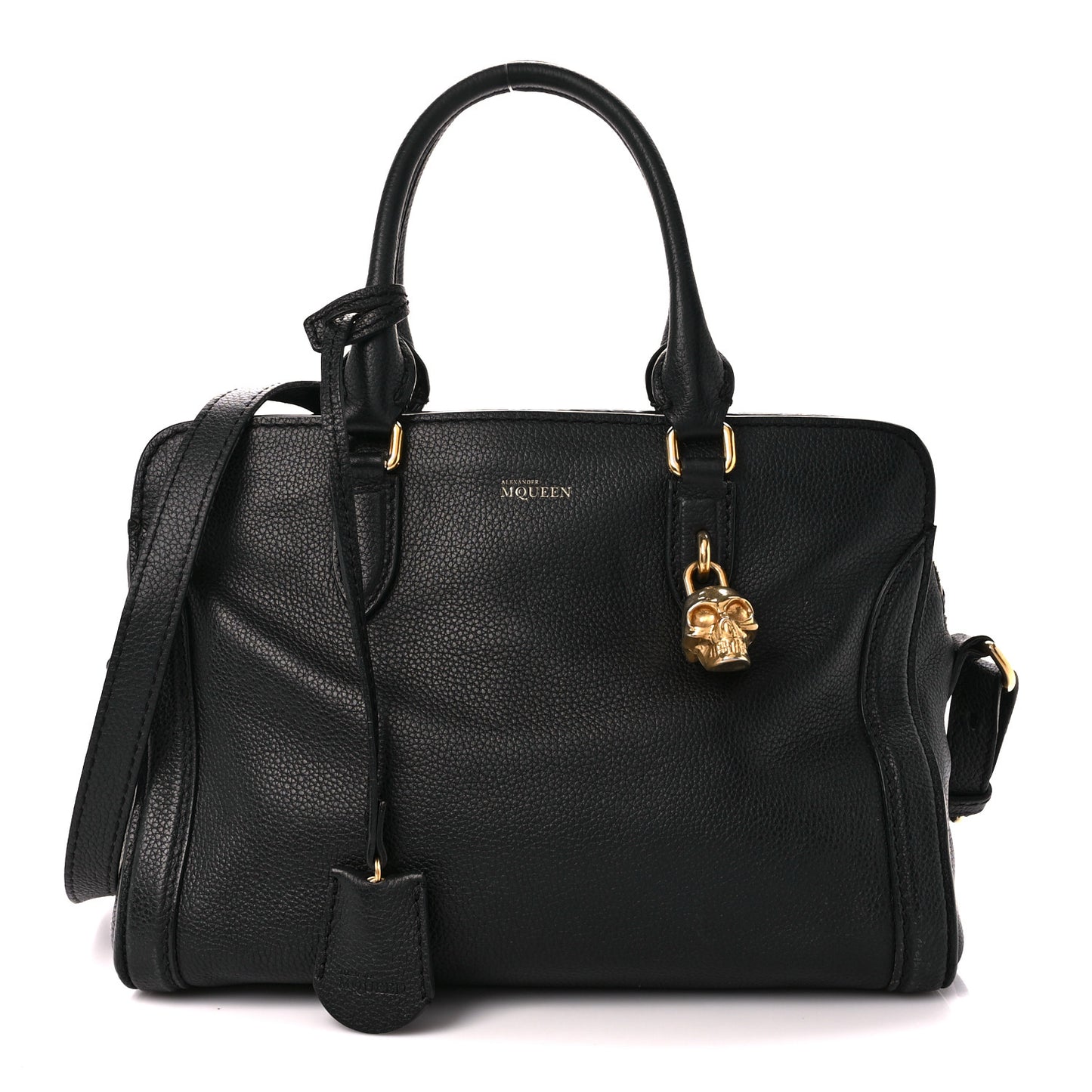 Pebbled Calfskin Small Skull Padlock Zip Around Tote Black