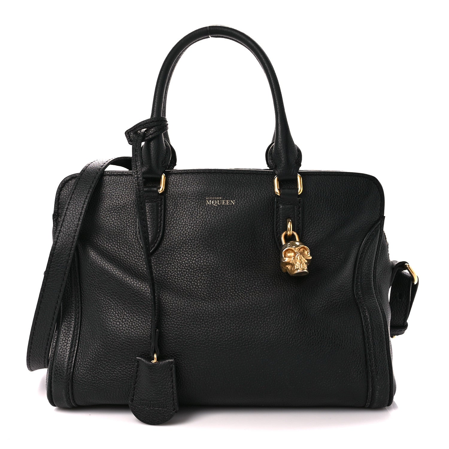 Alexander McQueen Pebbled Calfskin Small Skull Padlock Zip Around Tote Black 1 of 14