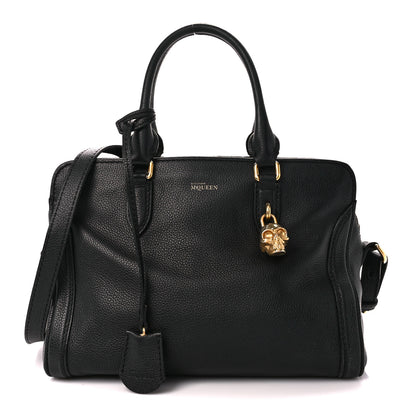Alexander McQueen Pebbled Calfskin Small Skull Padlock Zip Around Tote Black 1 of 14