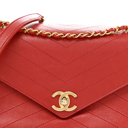 Chanel Lambskin Chevron Stitched Medium Envelope Flap Red 8 of 14