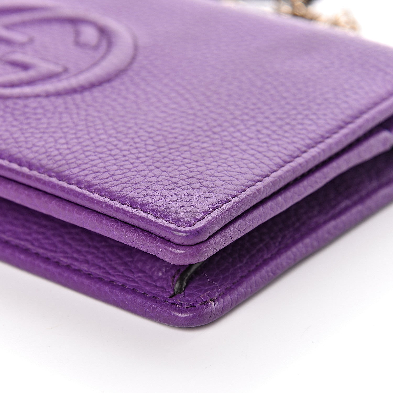 Gucci Pebbled Calfskin Soho Wallet on Chain Shine Purple 8 of 16