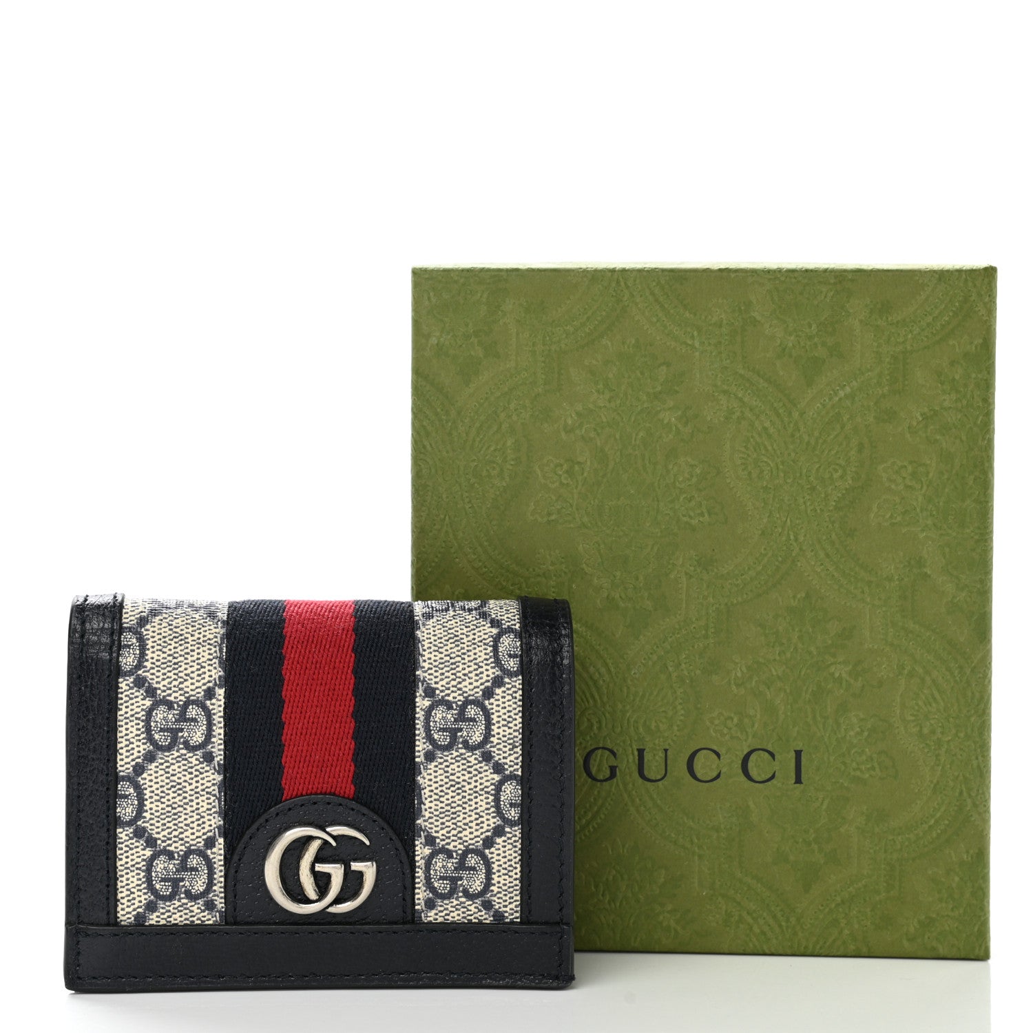 Gucci GG Supreme Monogram Textured Dollar Calfskin Web Ophidia Card Case Beige Blue 8 of 8