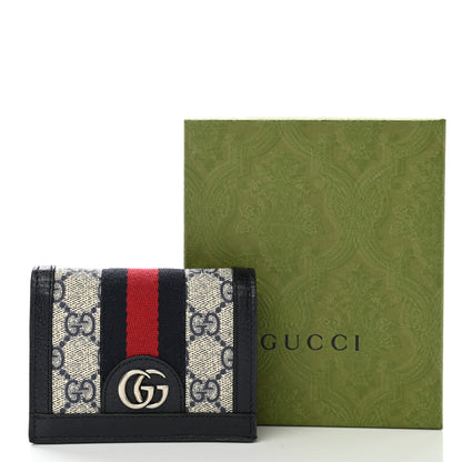 Gucci GG Supreme Monogram Textured Dollar Calfskin Web Ophidia Card Case Beige Blue 8 of 8