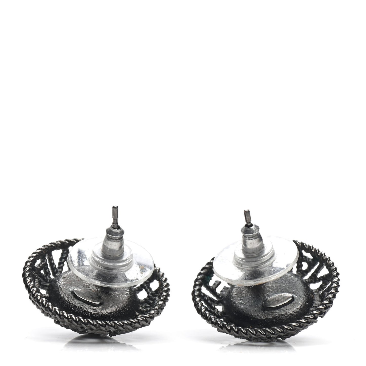 Pearl CC Round Earrings Ruthenium Dark Grey