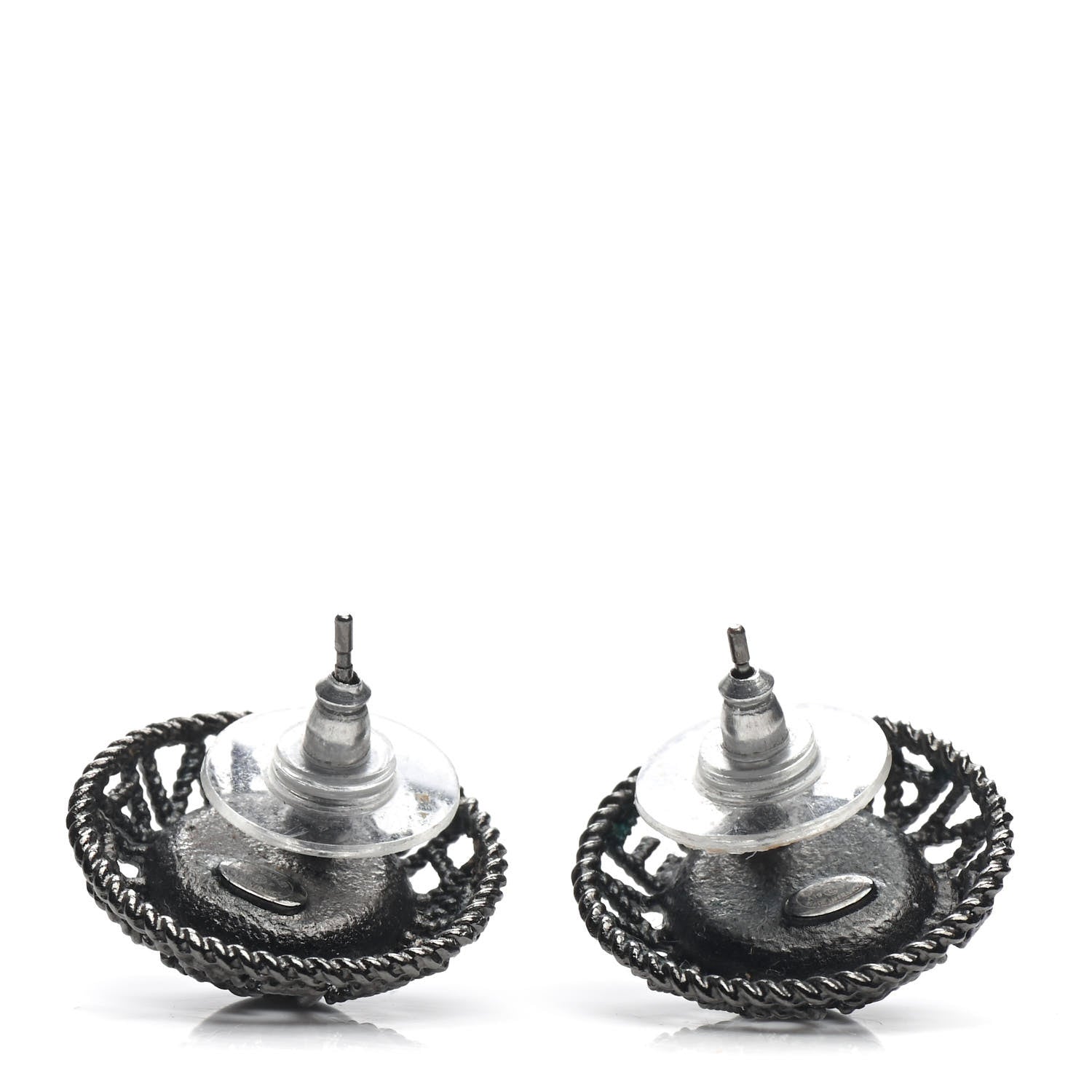 Chanel Pearl CC Round Earrings Ruthenium Dark Grey 3 of 4