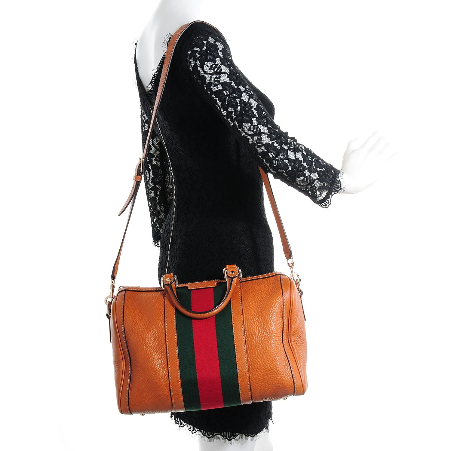 Gucci Calfskin Vintage Web Medium Boston Tobacco 4 of 10