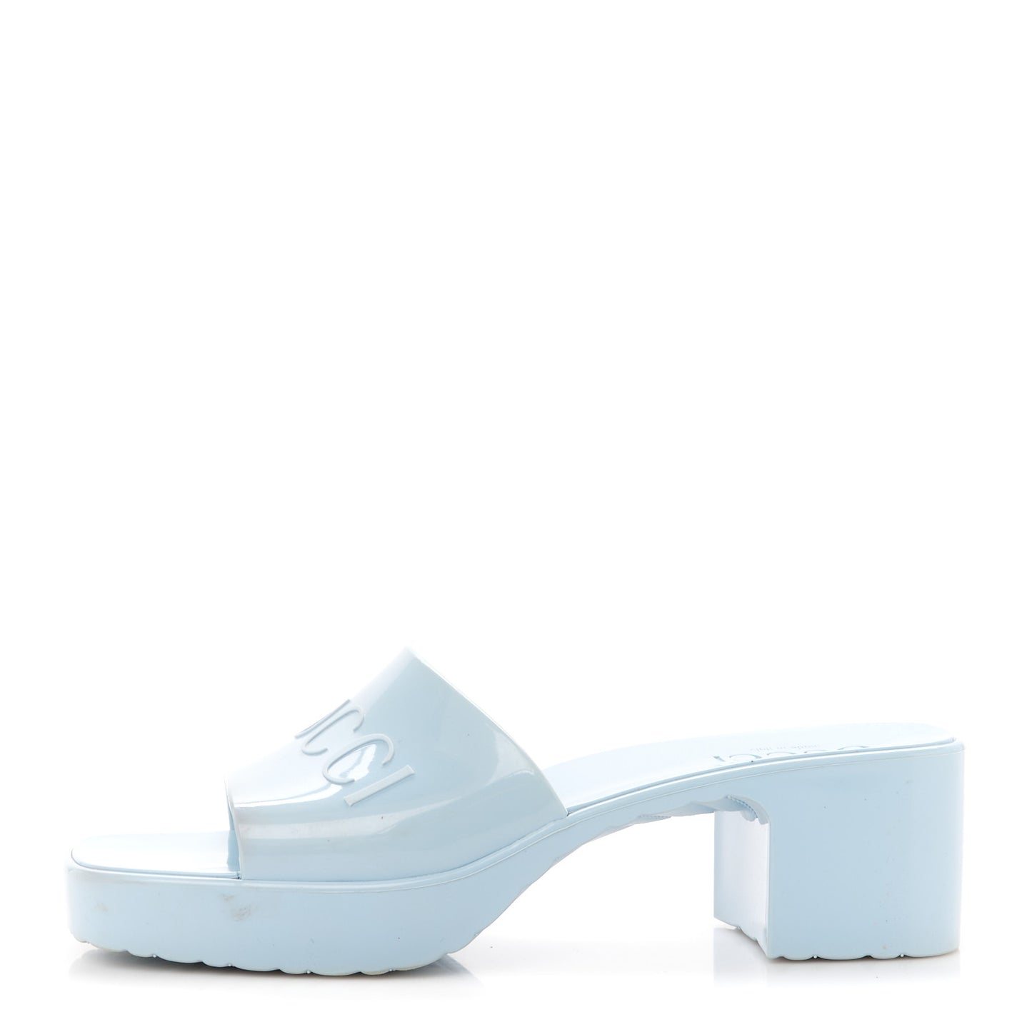 Rubber Gucci Logo Womens Platform 20/60mm Slide Sandals 37 Porcelain Light Blue