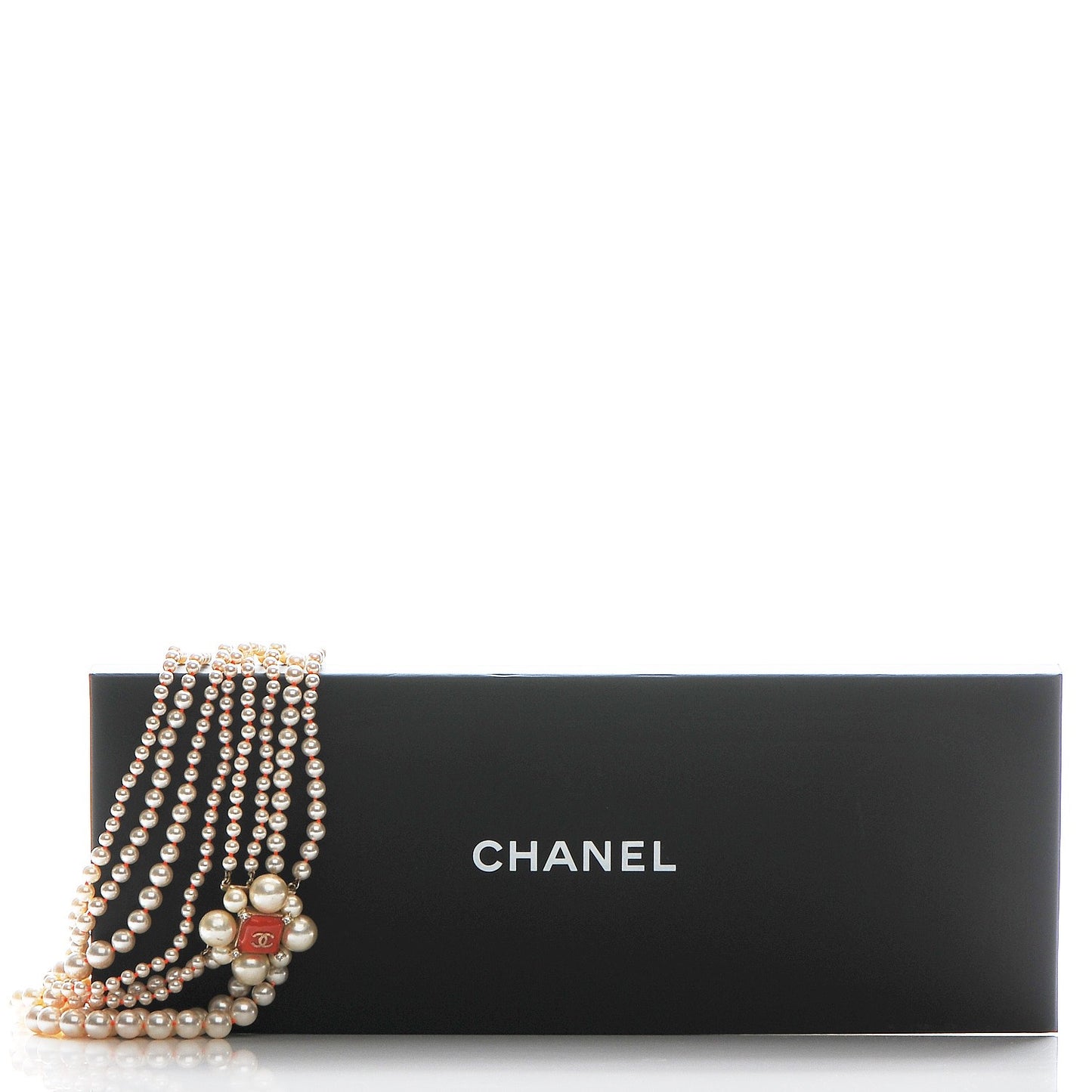 Pearl Crystal Gripoix CC Multi Strand Necklace Orange Gold