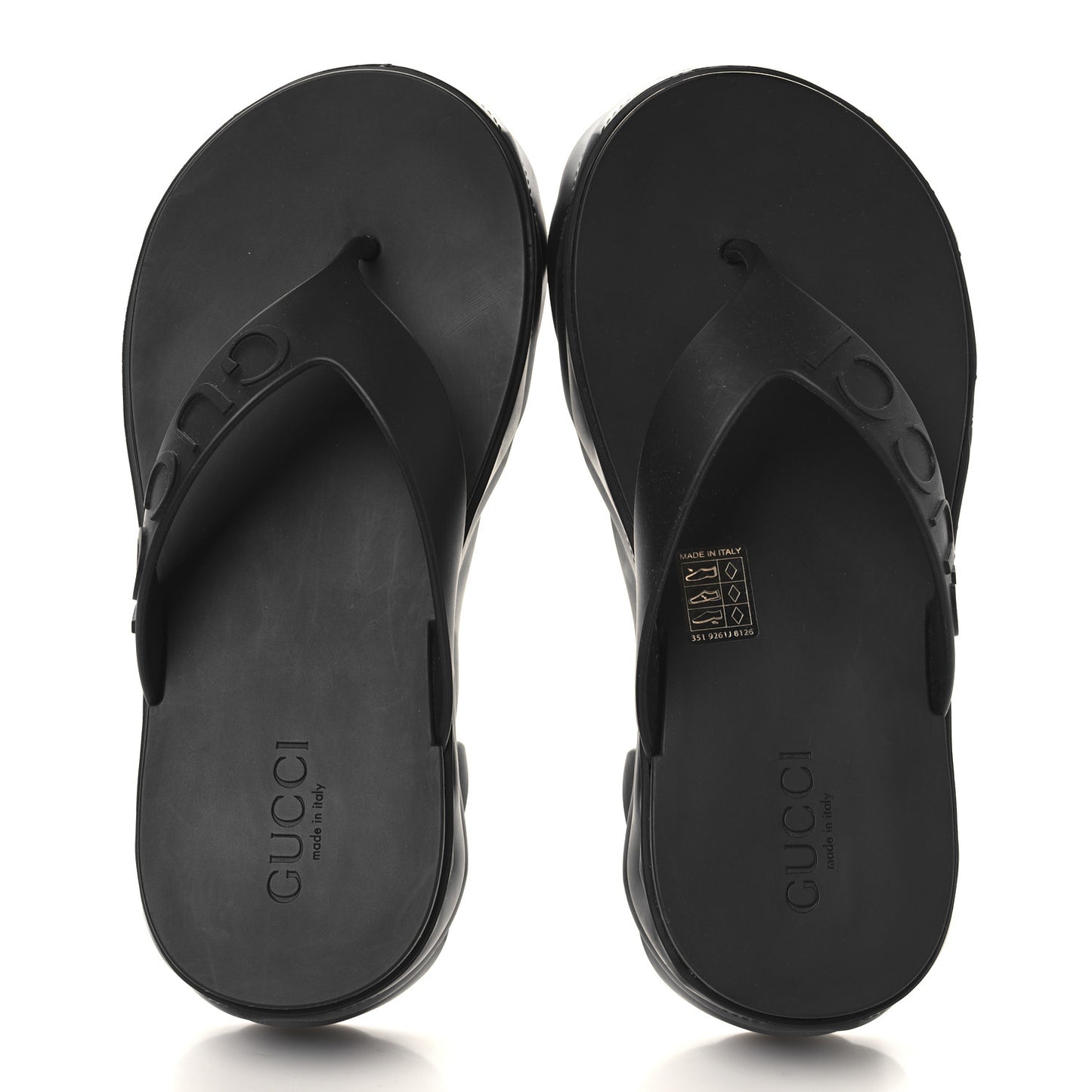 Rubber Chevron Logo Embossed Womens Thong Platform Sandals 38 Black