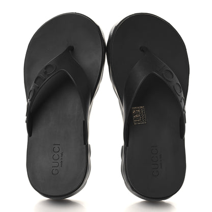 Gucci Rubber Chevron Logo Embossed Womens Thong Platform Sandals 38 Black 2 of 10