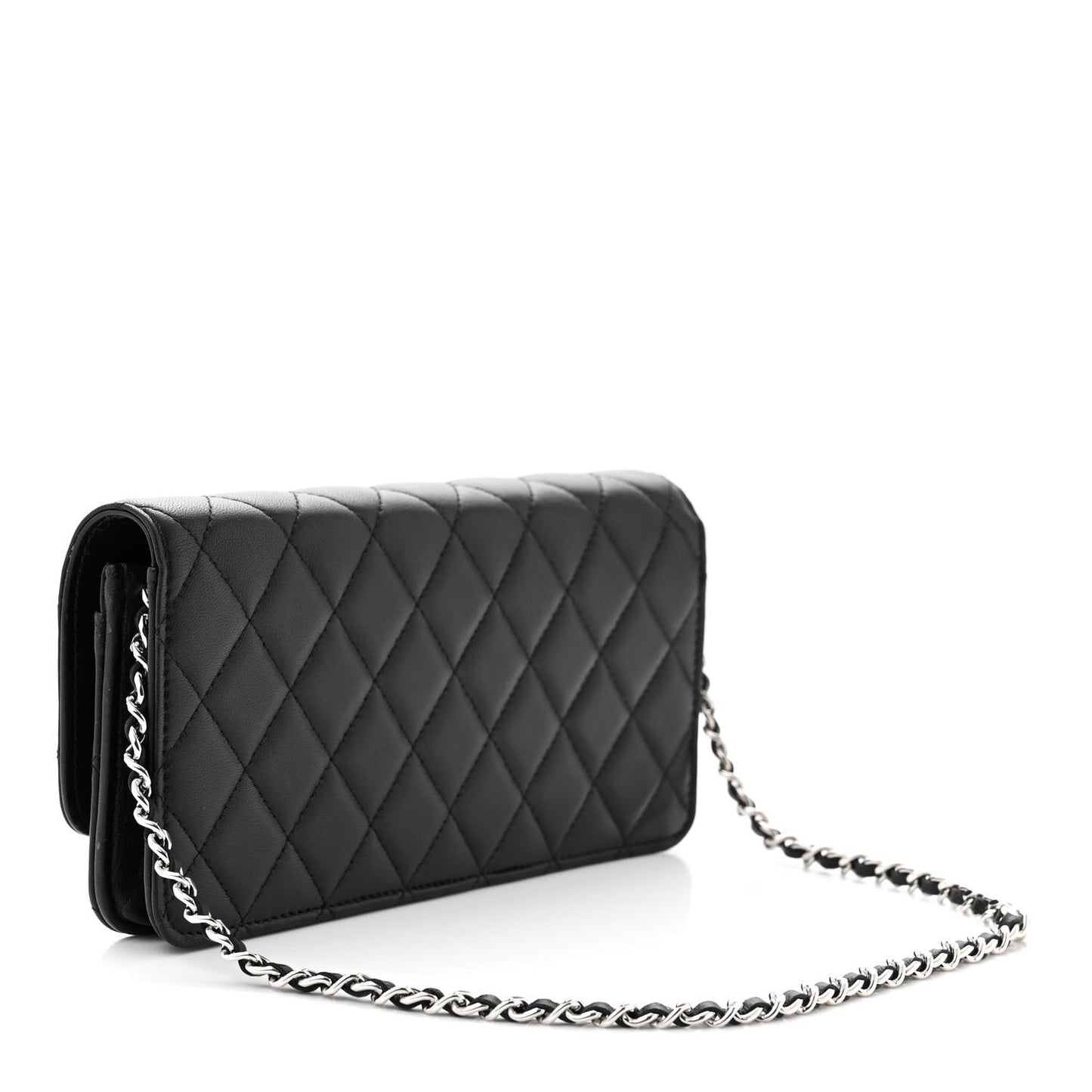 Lambskin Quilted Crystal Star Long Clutch With Chain Black